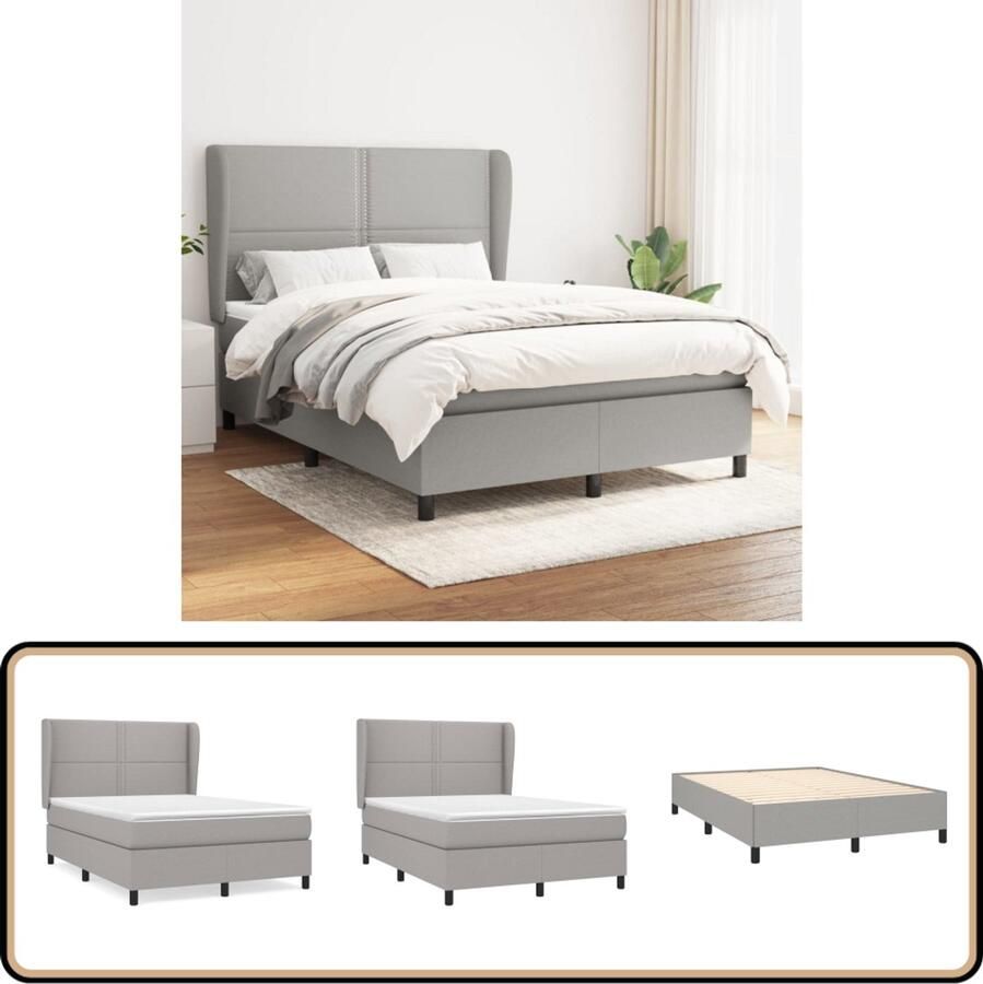 VidaXL Boxspring Lichtgrijs 140x190 cm Inclusief Matras Boxspringbed Pocketvering Slaapkamerinrichting Tweepersoonsbed Grijs Bed