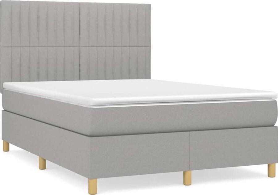 VidaXL Boxspring Lichtgrijs 140x190 cm Inclusief Matras Boxspringbed Slaapcomfort Boxspring Tweepersoonsbed Pocketed Spring Mattress Middenhard Matras Grijs Bed Design Bed Slaapkamer Meubels - Foto 5
