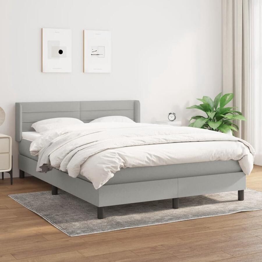 VidaXL Boxspring Lichtgrijs 140x190 cm Inclusief Matras Boxspringbed Slaapcomfort Boxspring Tweepersoonsbed Pocketed Spring Mattress Middenhard Matras Grijs Bed Design Bed Slaapkamer Meubels - Foto 2