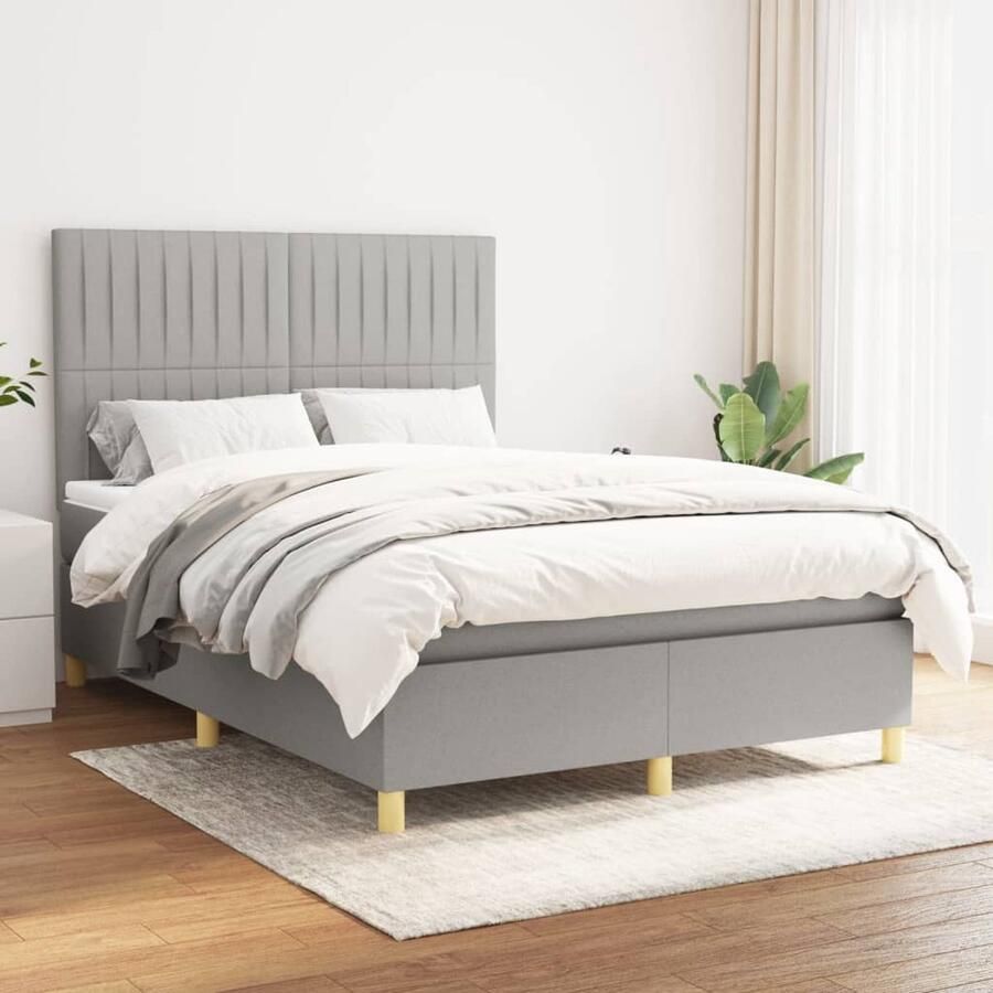VidaXL Boxspring Lichtgrijs 140x190 cm Inclusief Matras Boxspringbed Slaapcomfort Boxspring Tweepersoonsbed Pocketed Spring Mattress Middenhard Matras Grijs Bed Design Bed Slaapkamer Meubels