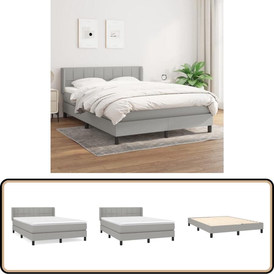 VidaXL Boxspring Lichtgrijs 140x190 cm Inclusief Matras Boxspringbed Slaapkamerinrichting Bed Frame Hoofdbord Pocketvering Matras Middelharde Matras Huideenvriendelijk Licht Grijs