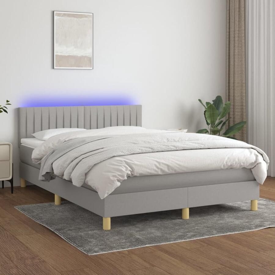 VidaXL Boxspring Lichtgrijs 140x190 cm Met LED Boxspring Led Bed Slaapcomfort Pocketed Spring Mattress Frame Bed Hoofdbord Grijs Bed Tweepersoonsbed - Foto 2