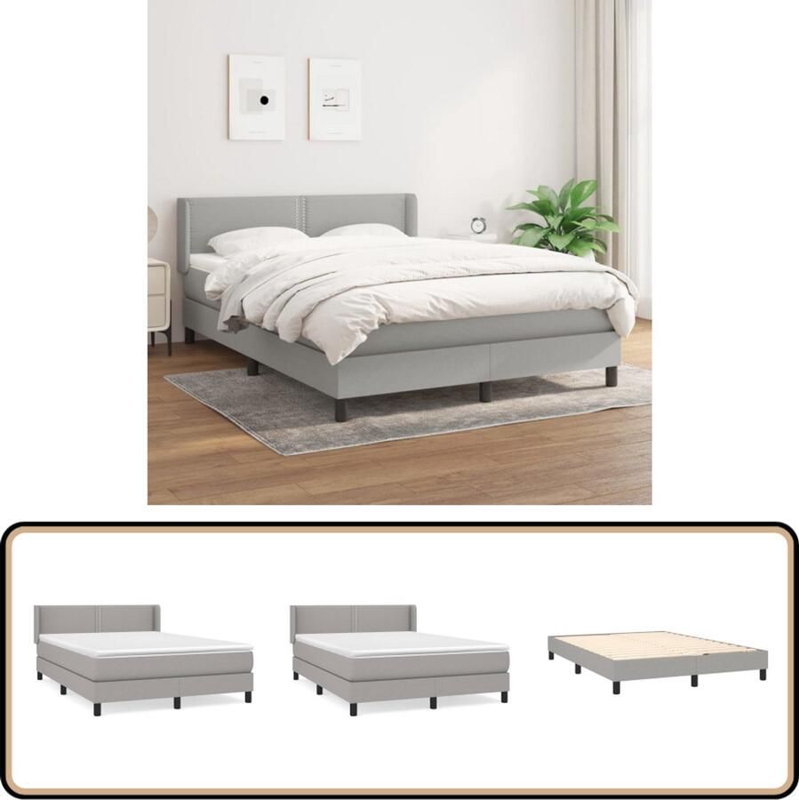 VidaXL Boxspring Lichtgrijs 140x190 cm Inclusief Matras Boxspringbed Boxsprings Slaapkamerinrichting Tweepersoonsbed Bed Frame Grijs Bed Design Bed Comfort Bed Hoogwaardig Bed