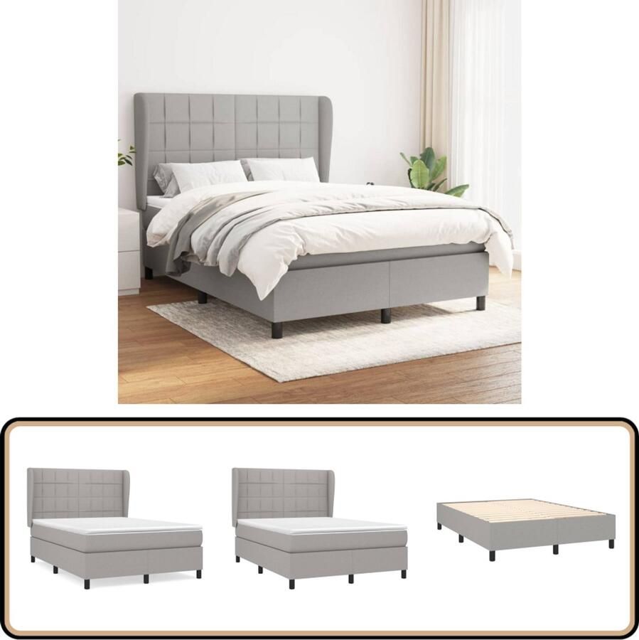 VidaXL Boxspring Lichtgrijs 140x190 cm Inclusief Matras Boxspringbed Slaapcomfort Boxsprings Tweepersoonsbed Slaapkamer Meubilair Grijs Bed Design Bed Modern Bed Luxe Bed