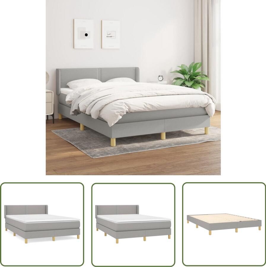 VidaXL Boxspring Lichtgrijs 140x200 cm Inclusief Matras Boxspringbed Bed Frame Slaapkamer Meubilair Slaapcomfort Pocketed Spring Mattress Adjustable Headboard Grijs Bed Tweepersoonsbed