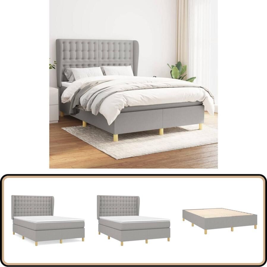 VidaXL Boxspring Lichtgrijs 140x200 cm Inclusief Matras Boxspringbed Boxsprings Slaapkamerinrichting Tweepersoonsbed Comfortabel Bed Grijs Bed Design Bed