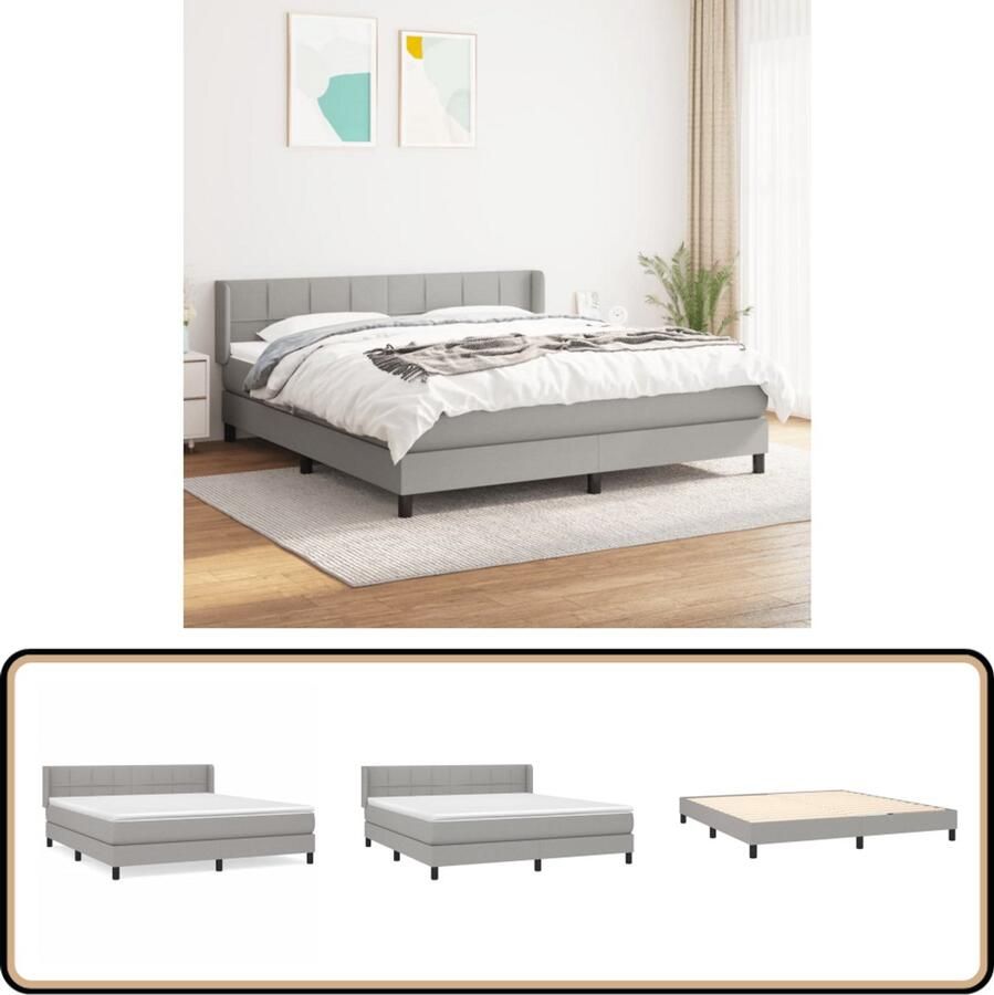 VidaXL Boxspring Lichtgrijs 160x200 cm Boxspringbed Boxspring Tweepersoonsbed Bed Frame Grijs Bed Pocketed Spring Mattress Middelhard Matras