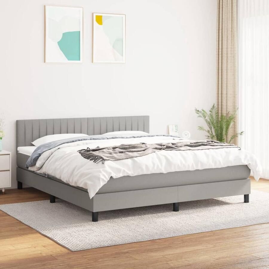 VidaXL Boxspring Lichtgrijs 160x200 cm Boxspringbed Boxspring Tweepersoonsbed Slaapcomfort Matras Pocketed Veren Middenhard Grijs - Foto 2