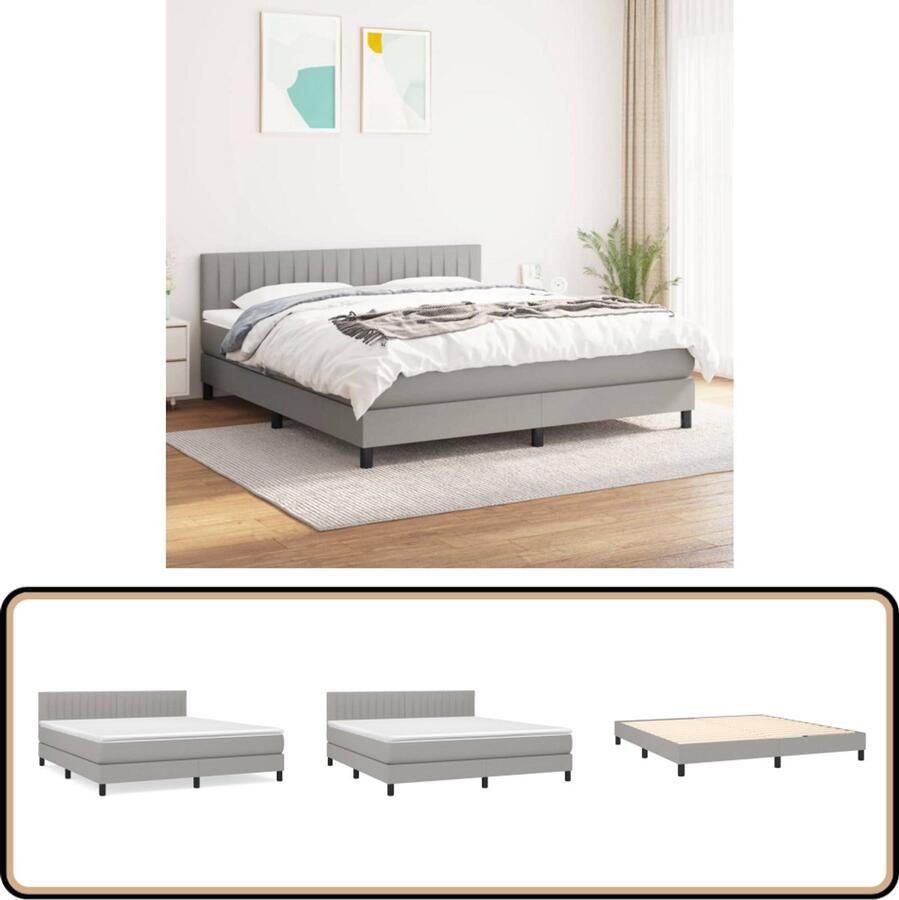 VidaXL Boxspring Lichtgrijs 160x200 cm Boxspringbed Boxspring Tweepersoonsbed Slaapcomfort Matras Pocketed Veren Middenhard Grijs