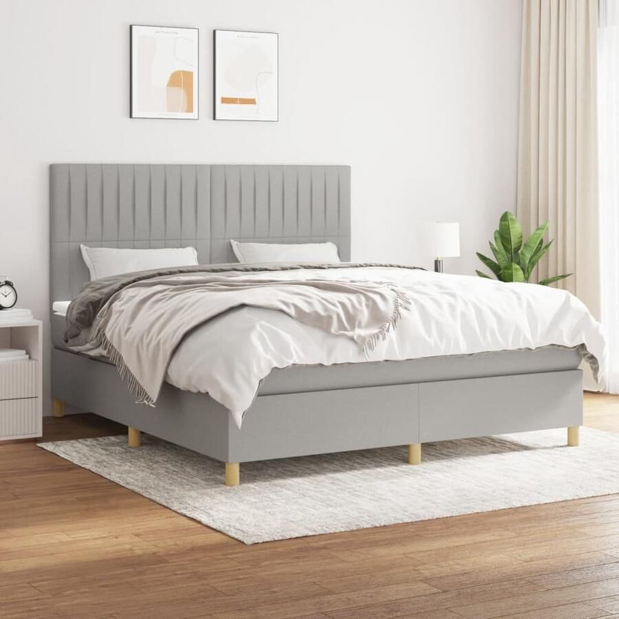 VidaXL Boxspring Lichtgrijs 160x200 cm Boxspringbed Boxspring Tweepersoonsbed Stapelbed Grijs Bed Sportief Bed Matras Pocketvering Hoofdbord - Foto 2