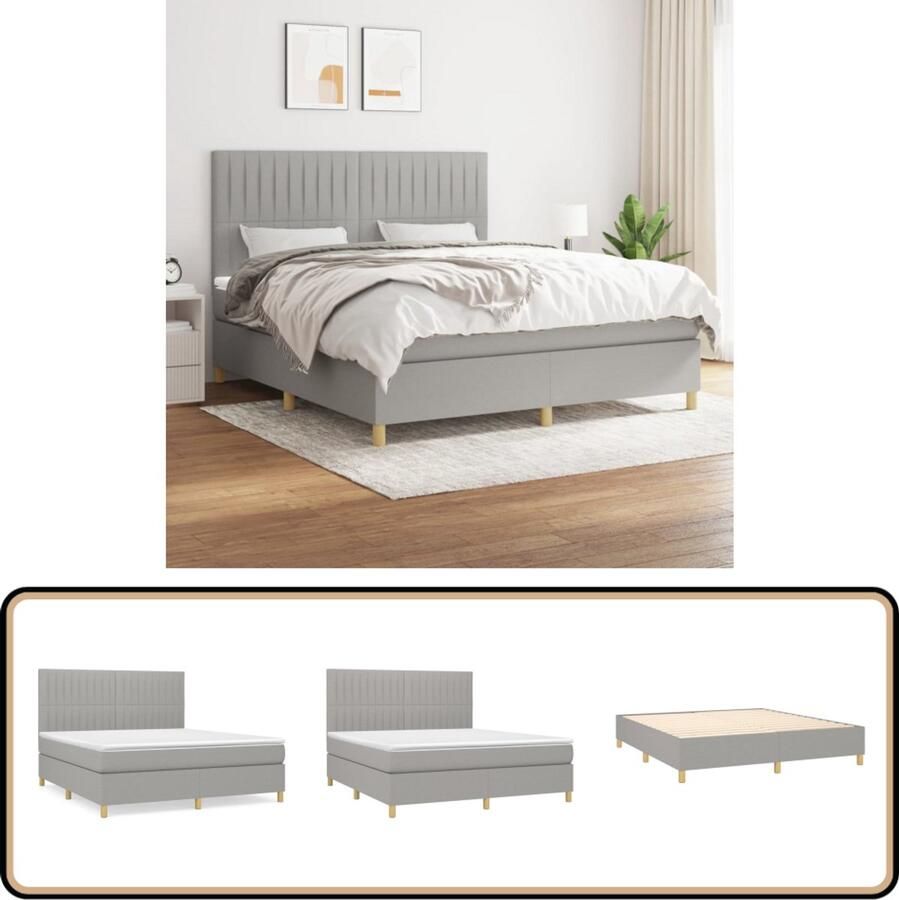 VidaXL Boxspring Lichtgrijs 160x200 cm Boxspringbed Boxspring Tweepersoonsbed Stapelbed Grijs Bed Sportief Bed Matras Pocketvering Hoofdbord