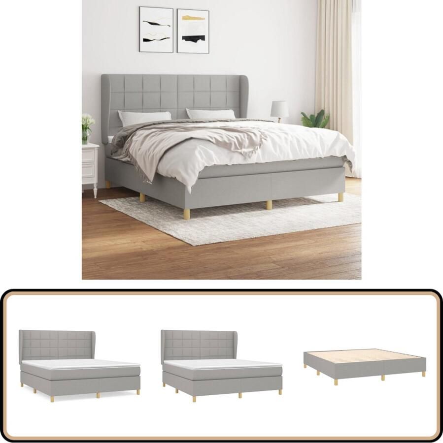 VidaXL Boxspring Lichtgrijs 160x200 cm Boxspringbed Boxsprings Slaapkamer Meubels Tweepersoons Bed Pocketveer Matras