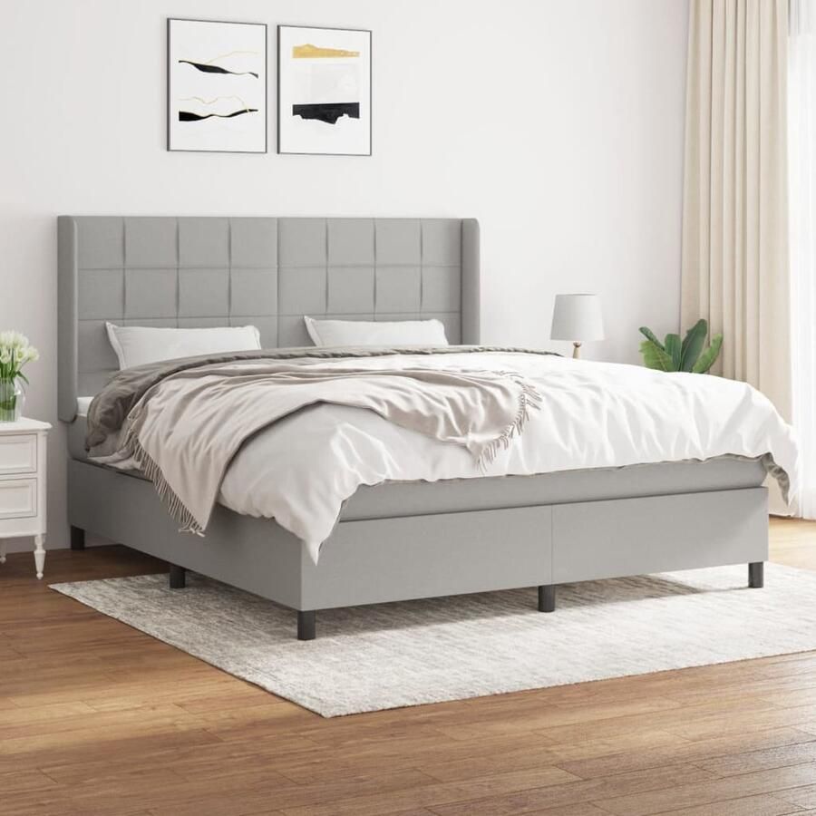VidaXL Boxspring Lichtgrijs 160x200 cm Boxspringbed Slaapcomfort Boxspring Tweepersoonsbed Pocketed Veren Matras Adjustable Headboard Grijze Bed - Foto 2