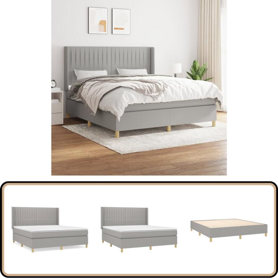 VidaXL Boxspring Lichtgrijs 160x200 cm Boxspringbed Slaapcomfort Pocketvering Matras Hoofdbord Licht Grijs Bedroom Furniture