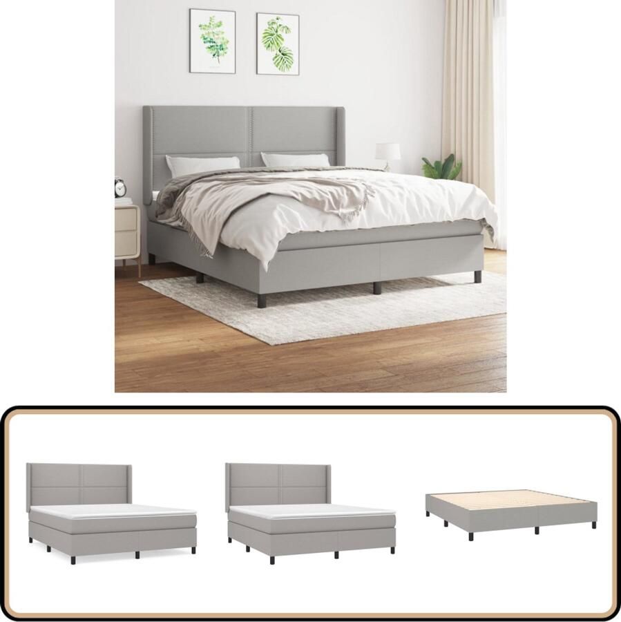 VidaXL Boxspring Lichtgrijs 160x200 cm Boxspringbed Slaapkamerinrichting Tweepersoonsbed Boxspring Grijs Bed Houten Bed Frame Pocketed Spring Mattress Adjustable Headboard