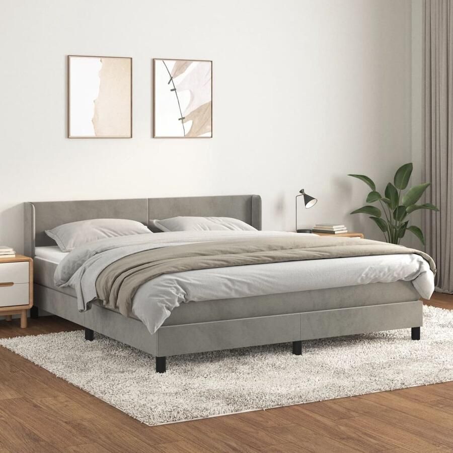 VidaXL Boxspring Lichtgrijs 160x200 cm Fluweel Boxspringbed Boxspring Tweepersoonsbed Velvet Bed Grijs Bed Luxe Bed Stapelbare Bedden - Foto 2