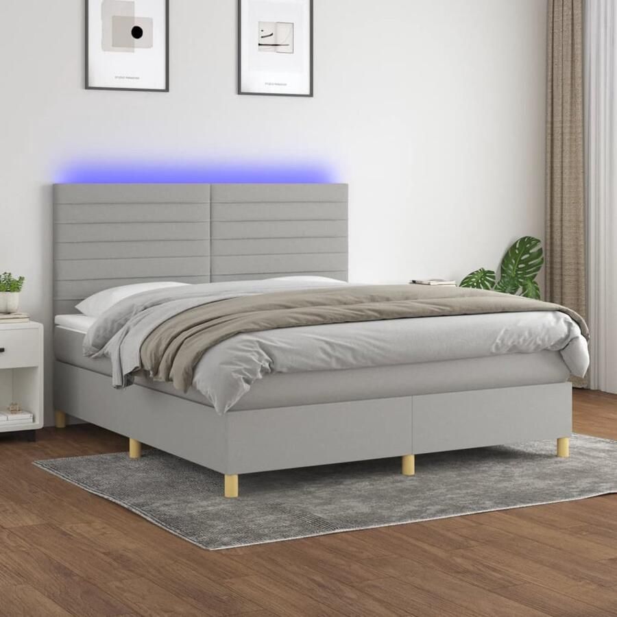 VidaXL Boxspring met matras en LED Lichtgrijs 180x200 cm Boxspring Led Boxspring Slaapcomfort Boxsprings Bedroom Furniture Slaapkamers - Foto 2
