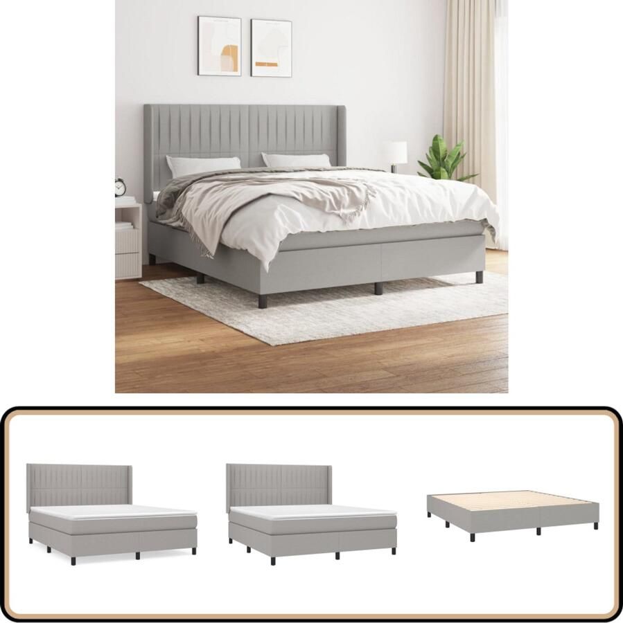 VidaXL Boxspring Lichtgrijs 160x200 cm Inclusief Matras Boxspringbed Bed Frame Slaapkamer Meubilair Tweepersoons Bed Grijs Bed