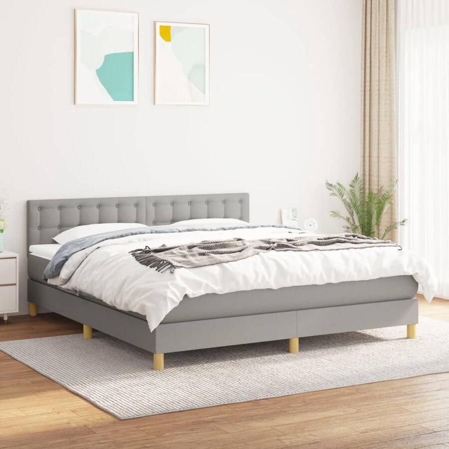 VidaXL Boxspring Lichtgrijs 180x200 cm Inclusief Matras Boxspringbed Pocketveer Matras Slaapcomfort Hoofdboard Licht Grijs Bedroom Furniture - Foto 2
