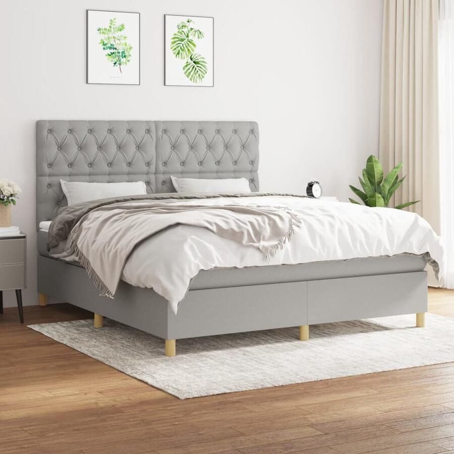 VidaXL Boxspring Lichtgrijs 160x200 cm Inclusief Matras Boxspringbed Boxspring Tweepersoonsbed Slaapcomfort Pocketed Veren Middenhard Matras Elektrisch Verstelbare Hoofdbord Grijs Bed Modern Bed - Foto 3