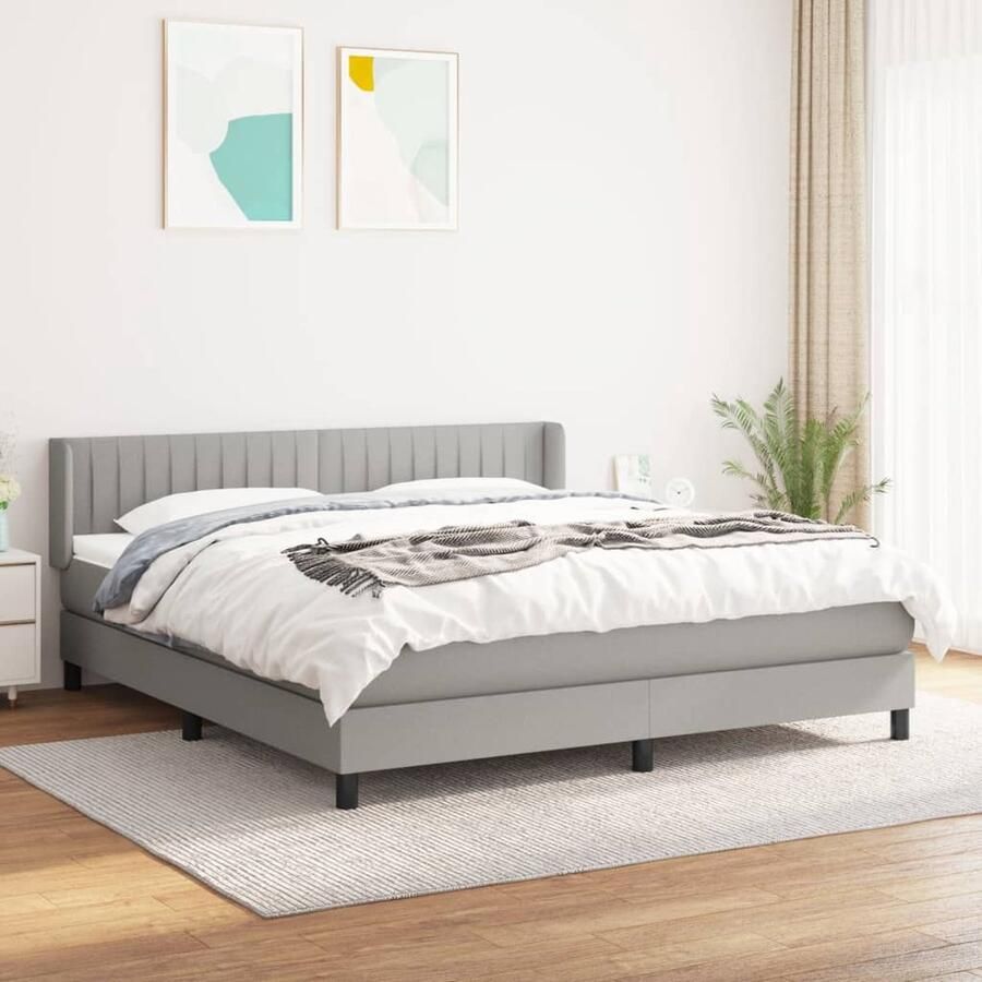 VidaXL Boxspring Lichtgrijs 160x200 cm Inclusief Matras Boxspringbed Boxsprings Slaapkamerinrichting Tweepersoonsbed Groot Bed Grijs Bed Duurzaam Bed Pocketed Verenmatras Middenhard Matras - Foto 2