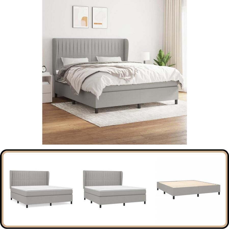 VidaXL Boxspring Lichtgrijs 160x200 cm Inclusief Matras Boxspringbed Pocketvering Middenhard Slaapkamer Meubilair Tweepersoonsbed