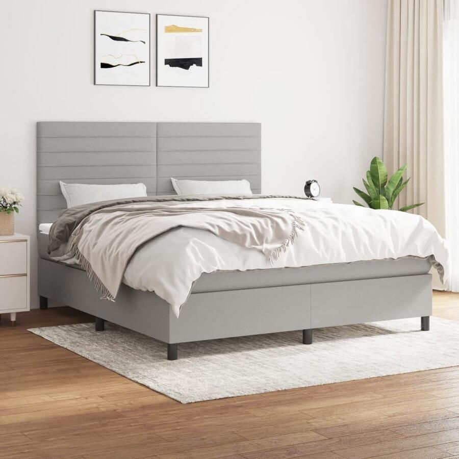 VidaXL Boxspring Lichtgrijs 160x200 cm Inclusief Matras Boxspringbed Slaapcomfort Boxspring Tweepersoonsbed Grijs Bed Houten Bed Frame Lederlook Bed Design Bed Modern Bed - Foto 2