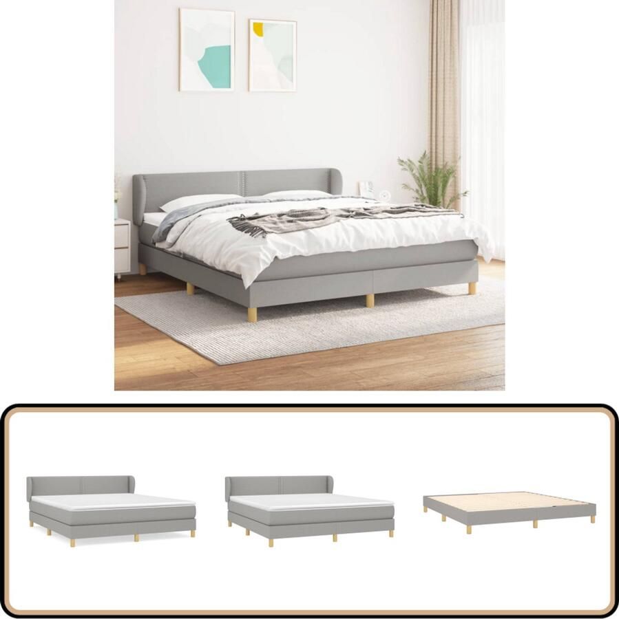 VidaXL Boxspring Lichtgrijs 160x200 cm Inclusief Matras Boxspringbed Slaapcomfort Verstelbare Hoofdbord Pocketvering Matras Middenhard Matras Duurzame Materialen Grijs Bed