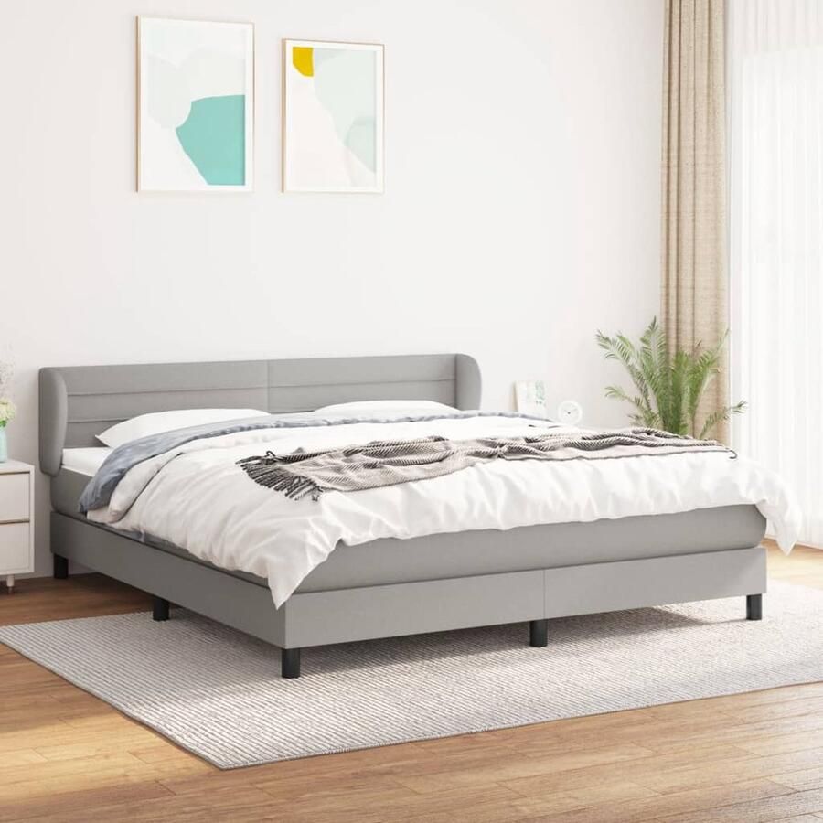 VidaXL Boxspring Lichtgrijs 160x200 cm Inclusief Matras Boxspringbed Slaapkamerinrichting Tweepersoonsbed Licht Grijs Bed Boxspring Matras Hoofdbord Bedroom Furniture - Foto 2