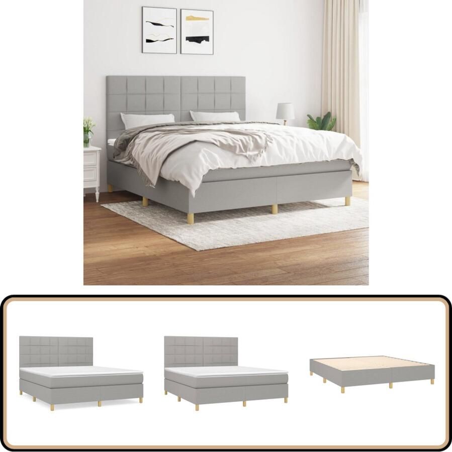 VidaXL Boxspring Lichtgrijs 180x200 cm Boxspringbed Boxspring Slaapkamerinrichting Tweepersoonsbed Grijs Bed