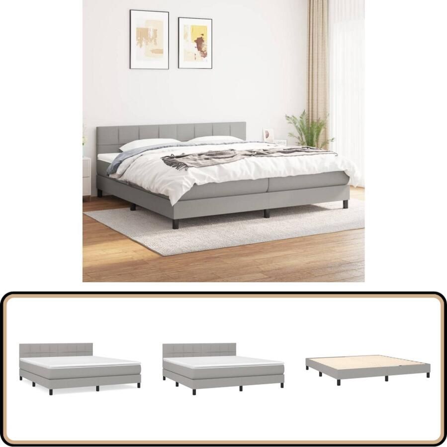 VidaXL Boxspring Lichtgrijs 160x200 cm Inclusief Matras Boxspringbed Slaapcomfort Pocketvering Matras Verstelbare Hoofdbord Duurzame Materialen