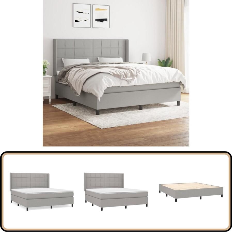 VidaXL Boxspring Lichtgrijs 160x200 cm Boxspringbed Slaapcomfort Boxspring Tweepersoonsbed Pocketed Veren Matras Adjustable Headboard Grijze Bed