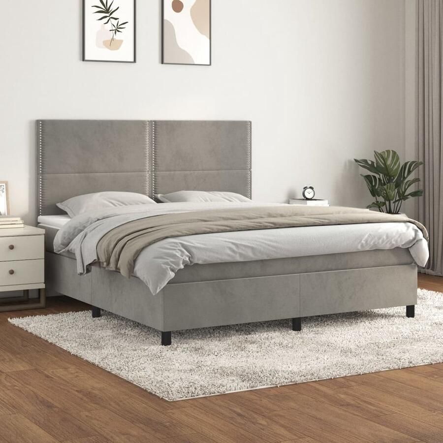 VidaXL Boxspring Lichtgrijs 180x200 cm Boxspringbed Tweepersoonsbed Velvet Bed Grijs Bed Luxe Bed Pocketveer Matras Middenhard Matras Ergonomisch Bed - Foto 2