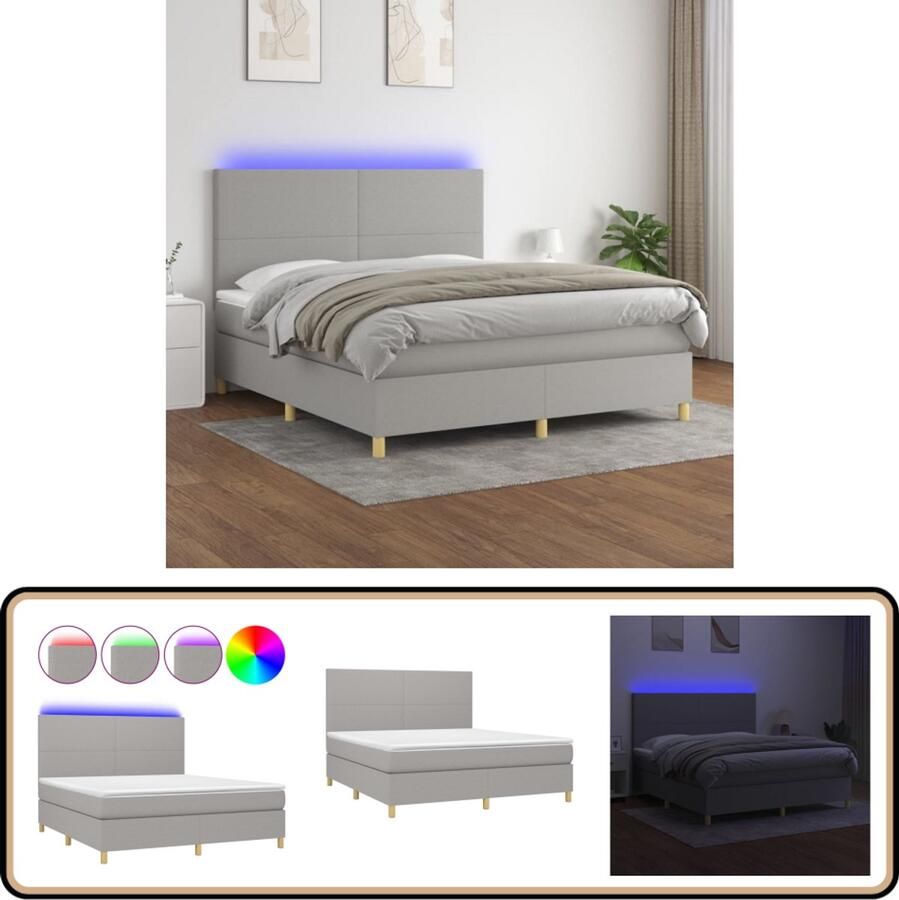 VidaXL Boxspring Lichtgrijs 180x200 cm Inclusief LED Boxspring Led Boxspring Elektrisch Verstelbare Boxspring Verstelbaar Hoofdbord Boxspring Grijs Tweepersoons Boxspring King Size Boxspring