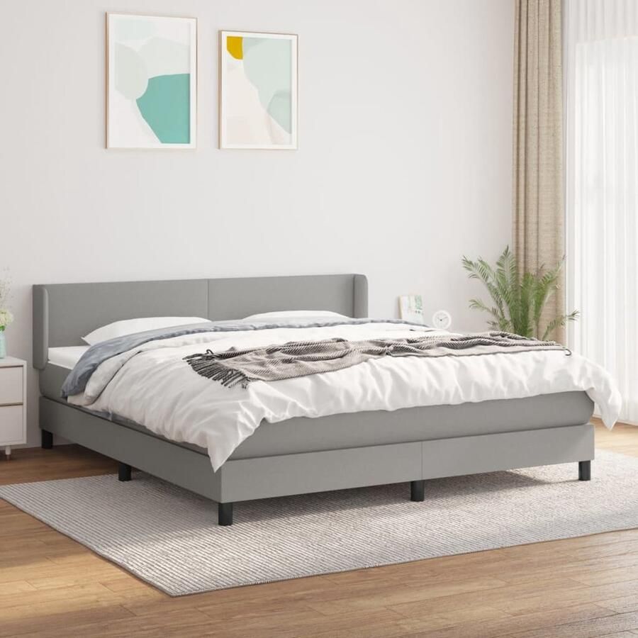 VidaXL Boxspring Lichtgrijs 180x200 cm Inclusief Matras Boxspringbed Boxspring Bed Slaapcomfort Hoofdbord Verstelbare Hoofdbord Pocketvering Matras Middenhard Grijs - Foto 2