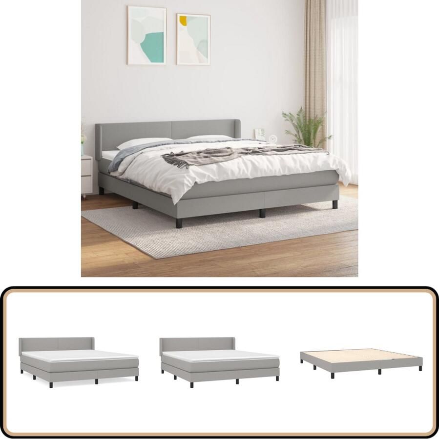 VidaXL Boxspring Lichtgrijs 180x200 cm Inclusief Matras Boxspringbed Boxspring Bed Slaapcomfort Hoofdbord Verstelbare Hoofdbord Pocketvering Matras Middenhard Grijs