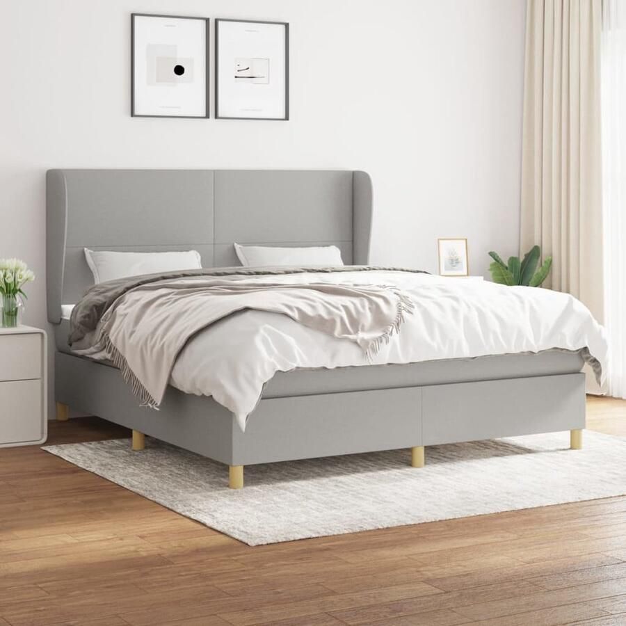 VidaXL Boxspring Lichtgrijs 180x200 cm Inclusief Matras Boxspringbed Boxspring Slaapkamerinrichting Tweepersoonsbed Grijs Bed Frame Pocketed Spring Mattress Adjustable Headboard - Foto 3