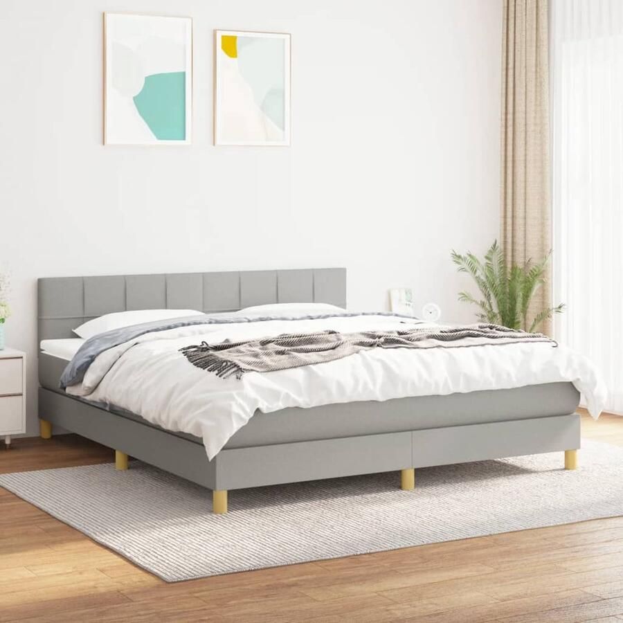 VidaXL Boxspring Lichtgrijs 180x200 cm Inclusief Matras Boxspringbed Boxspring Tweepersoonsbed Bed Frame Hoofdbord Matras Topper Grijs Bed Luxe Bed Comfort Bed - Foto 2