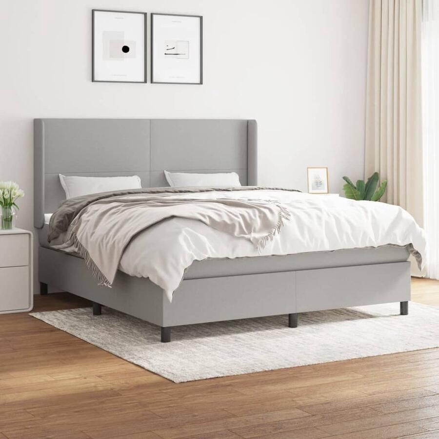 VidaXL Boxspring Lichtgrijs 180x200 cm Inclusief Matras Boxspringbed Boxspring Tweepersoonsbed King Size Bed Grijs Bed Duurzaam Bed Verstelbare Hoofdbord Middenhard Matras - Foto 2