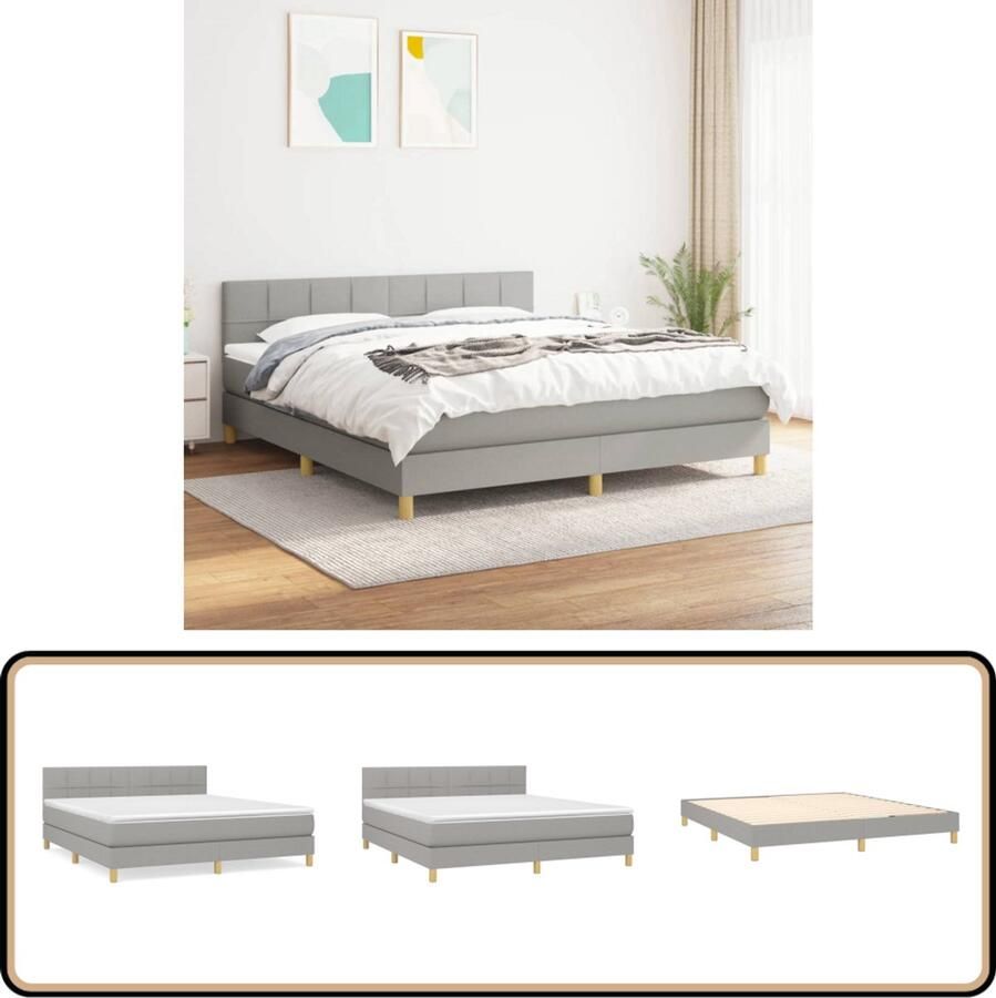 VidaXL Boxspring Lichtgrijs 180x200 cm Inclusief Matras Boxspringbed Boxspring Tweepersoonsbed Bed Frame Hoofdbord Matras Topper Grijs Bed Luxe Bed Comfort Bed