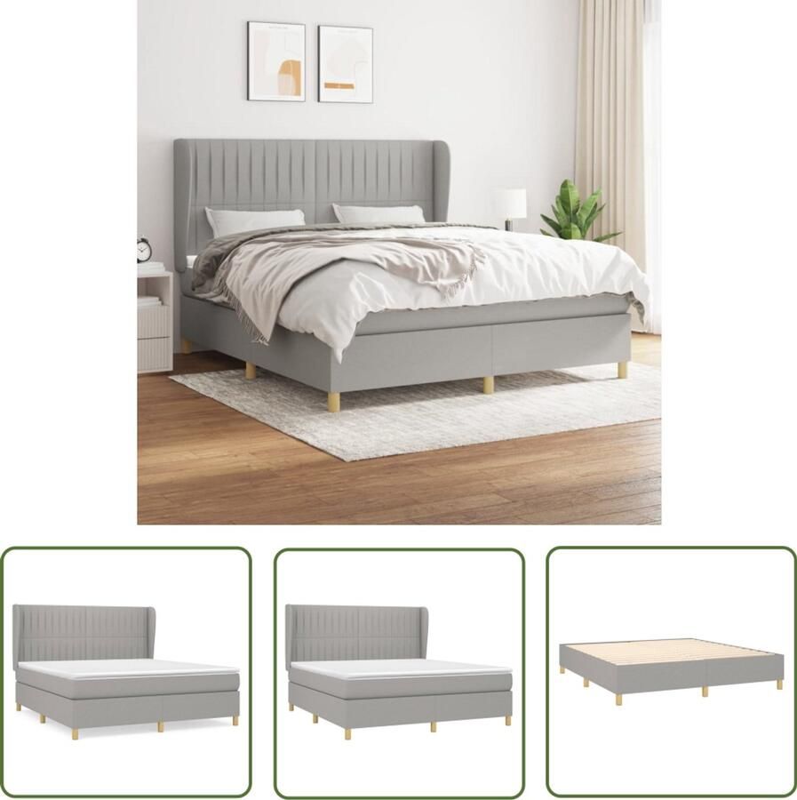 VidaXL Boxspring Lichtgrijs 180x200 cm Inclusief Matras Boxspringbed Boxsprings Slaapkamerinrichting Tweepersoonsbed Grijs Bed Pocketveermatras Middenhard Matras - Foto 2
