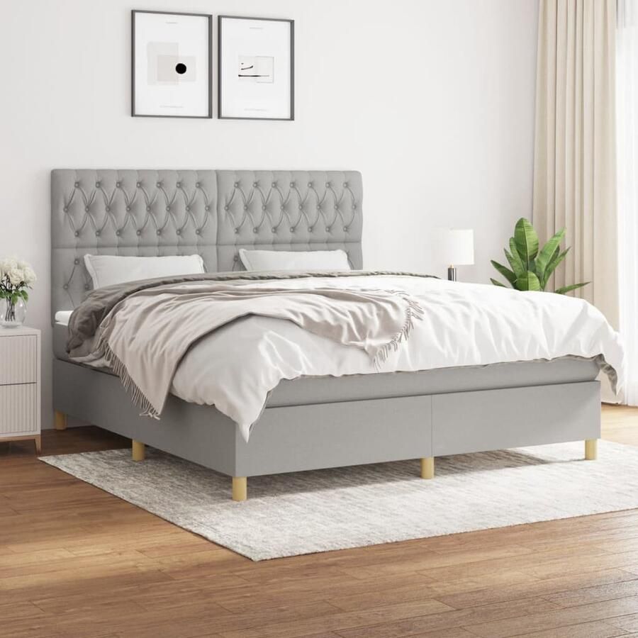 VidaXL Boxspring Lichtgrijs 180x200 cm Inclusief Matras Boxspringbed Pocketveer Matras Middenhard Boxspring Slaapcomfort Liggen Relaxen Bedroom Decor - Foto 2