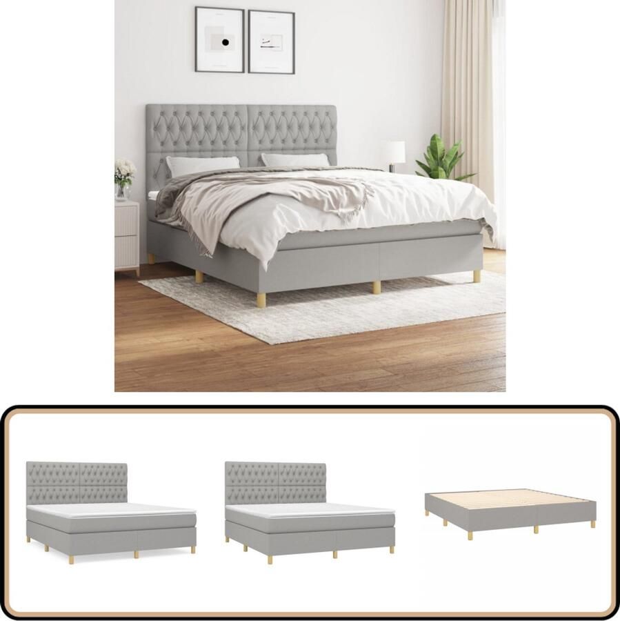 VidaXL Boxspring Lichtgrijs 180x200 cm Inclusief Matras Boxspringbed Pocketveer Matras Middenhard Boxspring Slaapcomfort Liggen Relaxen Bedroom Decor