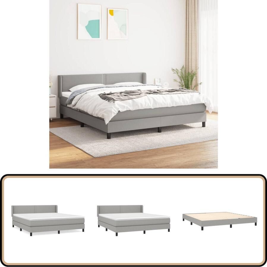 VidaXL Boxspring Lichtgrijs 180x200 cm Inclusief Matras Boxspringbed Pocketvering Verstelbare Hoofdbord Slaapcomfort Duurzame Materialen Licht Grijs