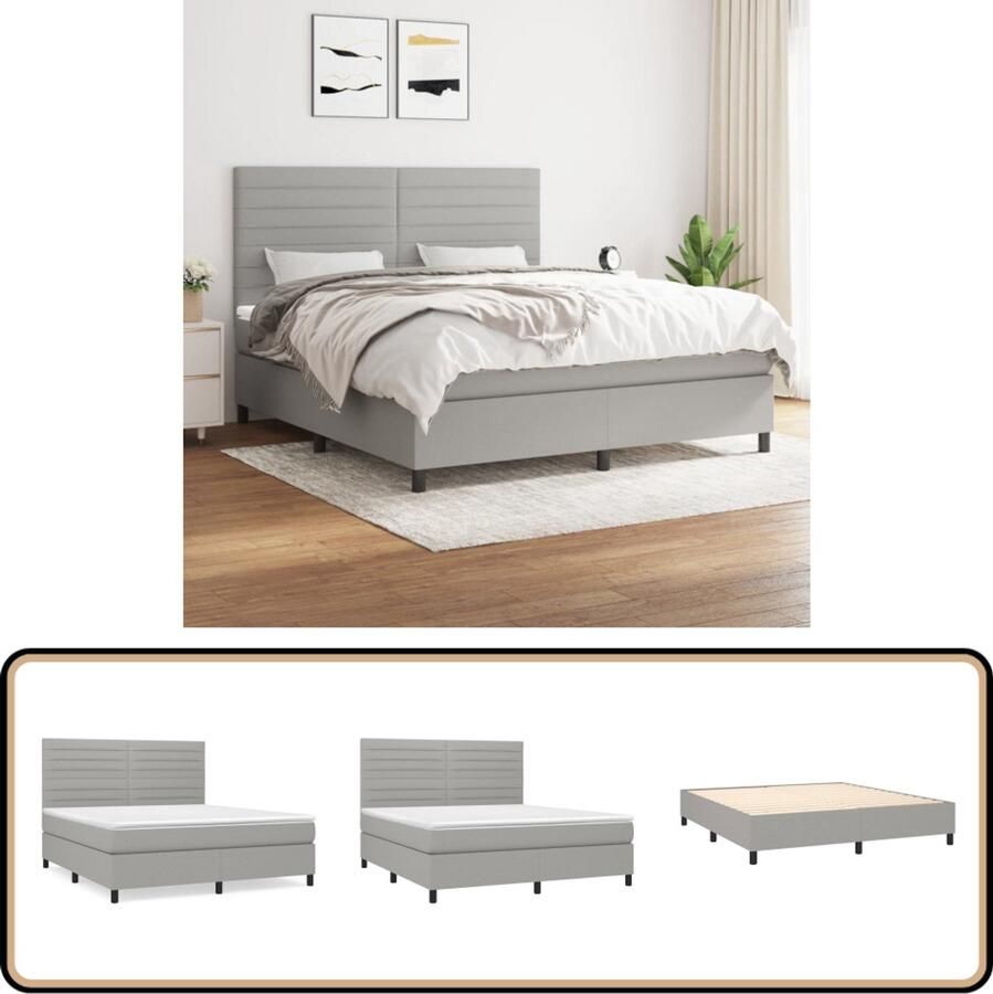 The Living Store Boxspringbed Comfort Bed 203x180x118 128 cm Lichtgrijs Boxspringbed Boxspring Tweepersoonsbed Bed Slaapcomfort