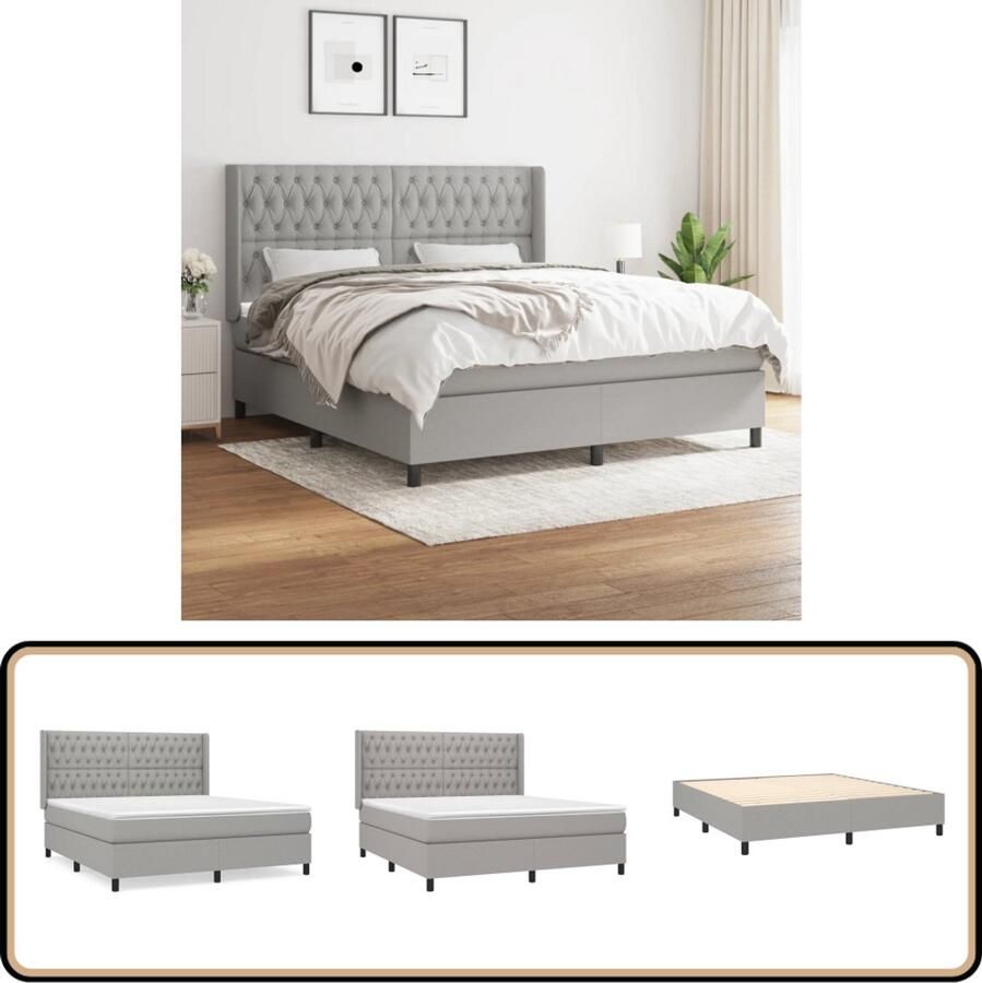 VidaXL Boxspring Lichtgrijs 180x200 cm Inclusief Matras Boxspringbed Slaapcomfort Boxspring Tweepersoonsbed Grijs Bed Pocketed Spring Mattress Middenhard
