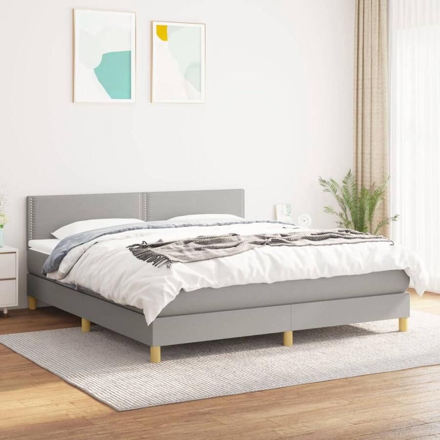 VidaXL Boxspring Lichtgrijs 160x200 cm Inclusief Topmatras Boxspringbed Slaapkamer Meubilair Tweepersoons Bed Grijs Bed Pocketveer Matras Middelhard Matras Boxspring