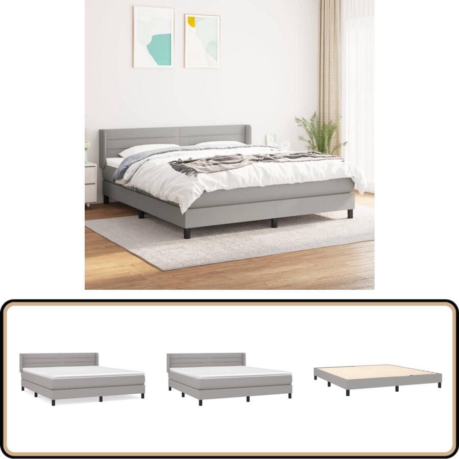 VidaXL Boxspring Lichtgrijs 160x200 cm Inclusief Matras Boxspringbed Boxspring Slaapkamerinrichting Tweepersoonsbed Grijs Bed Pocketveer Matras Middenhard Matras Bed Frame