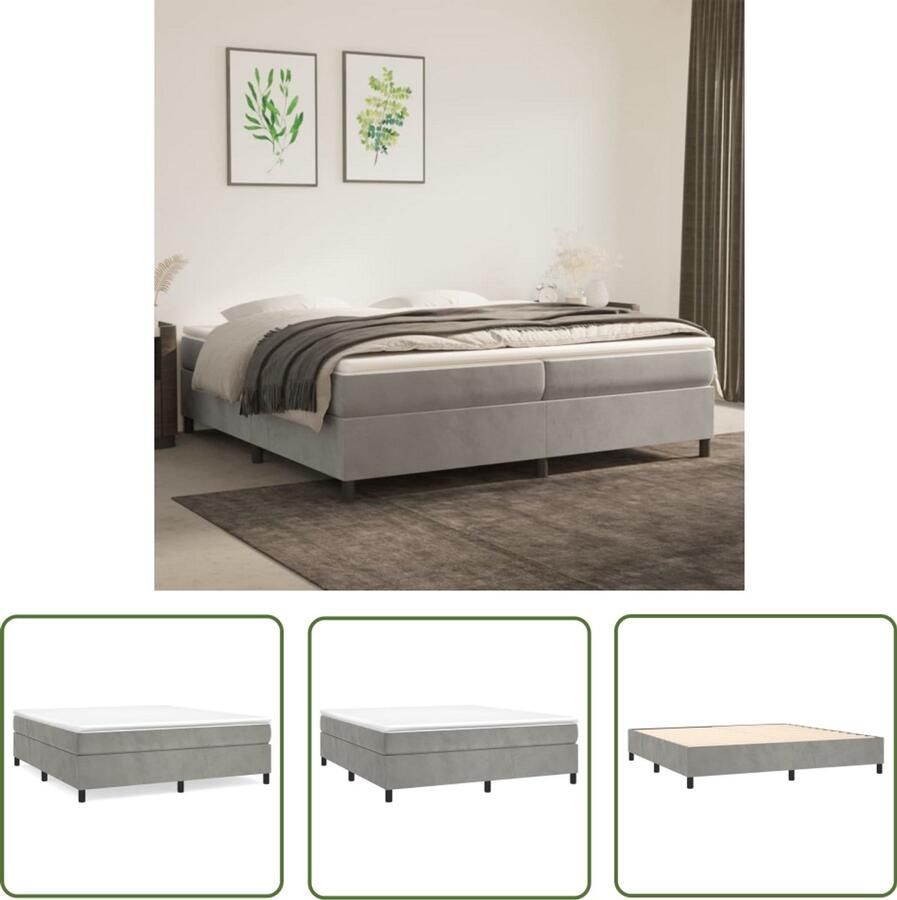 Vida XL Boxspring met matras fluweel lichtgrijs 200x200 cm SKU: V3144699 - Foto 2