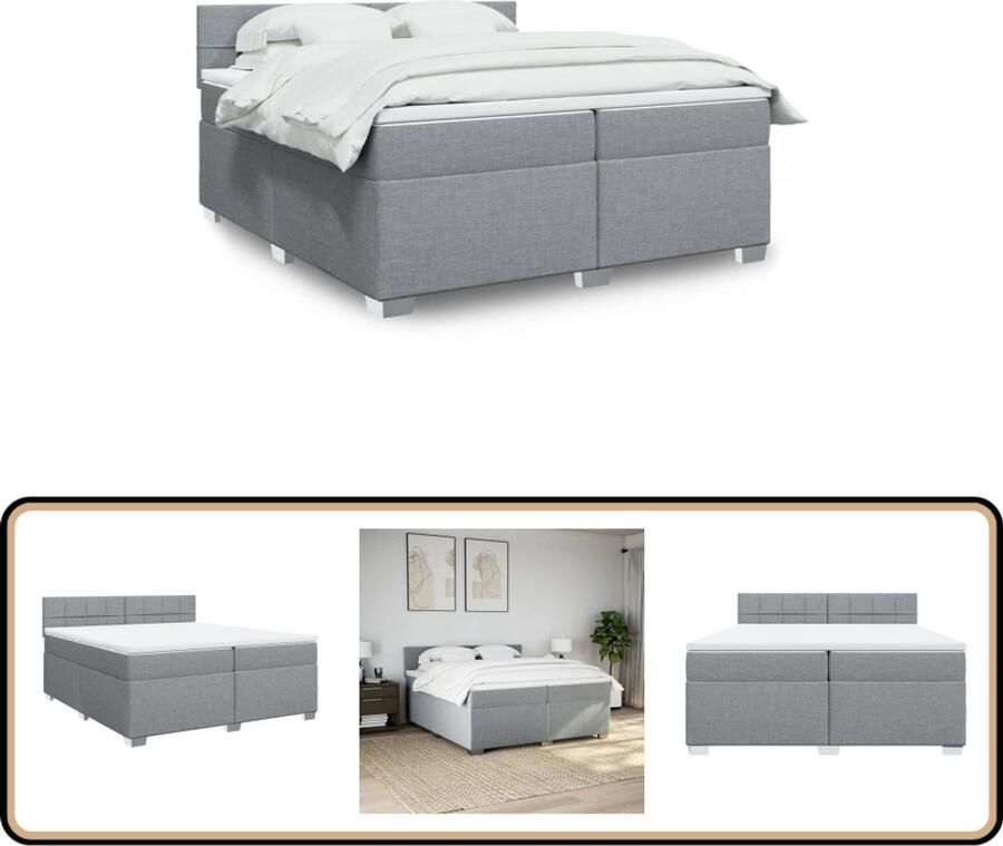 VidaXL Boxspring Lichtgrijs 200x200 cm Inclusief Matras Boxspring Bed Boxspring Tweepersoonsbed Pocketed Spring Mattress Pocketveringmatras